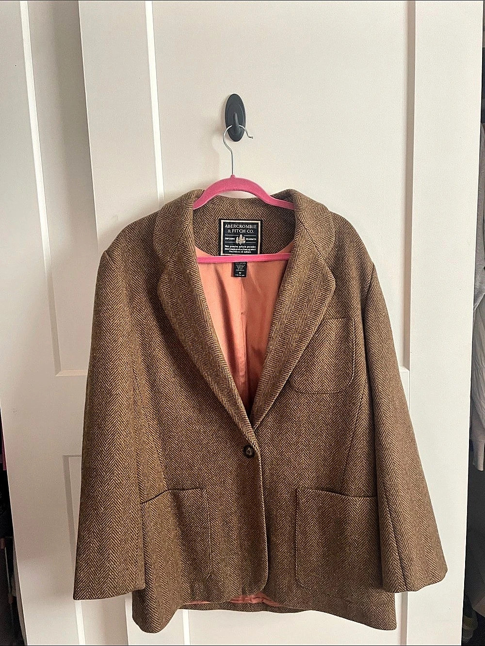 Abercrombie & Fitch Herringbone Pea Coat Brown & Pink Medium